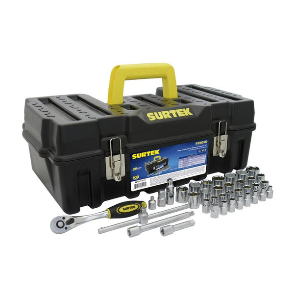 Juego de 38 Dados y Accesorios Combinados de 3/8" en Caja Surtek F5101C - 1