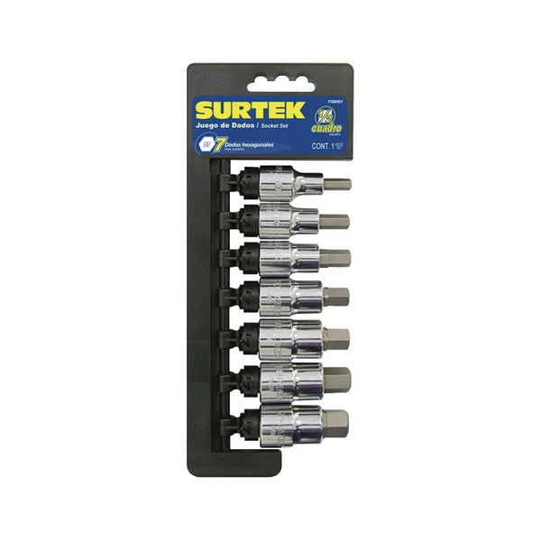 Juego de 7 Dados Punta Hexagonal en Pulgadas 1/2" Surtek F58H01 - 1