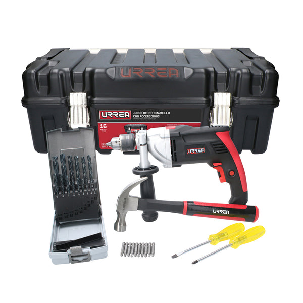 Juego de Rotomartillo con Accesorios 1/2" 850W 120V Uso Pesado 16 Piezas Urrea JP16 - 1