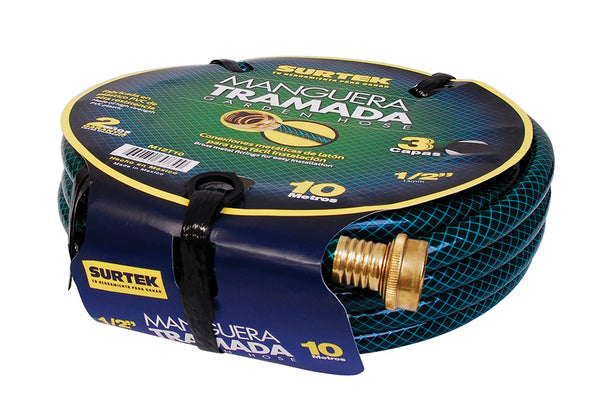 Manguera Tramada Verde 1/2″ Armada Conector Metal 25m Surtek M12T25 - 1