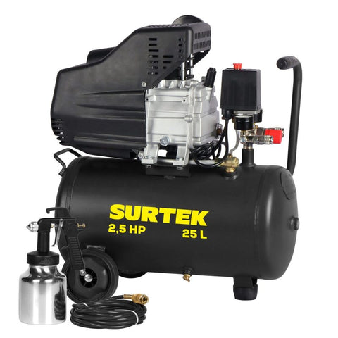 Compresor de Aire Eléctrico Lubricado con Pistola y Manguera 25 L 2.5 HP 120 V Surtek CMP525K