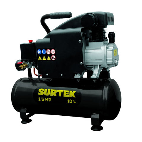 Compresor de Aire Eléctrico Lubricado 10L 1.5HP 127V Surtek COMP410