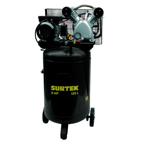 Compresor de Aire Eléctrico con Transmisión de Banda Vertical 120L 3HP 127v Surtek COMP6120V