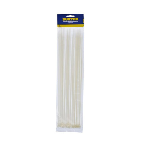 Cinchos Plásticos 300 x 4.6 mm Tensión 22 kg de 50 Piezas Color Blanco Surtek 114212