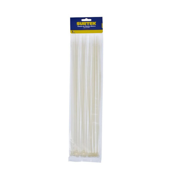 Cinchos Plásticos 300 x 4.6 mm Tensión 22 kg de 50 Piezas Color Blanco Surtek 114212 - 1