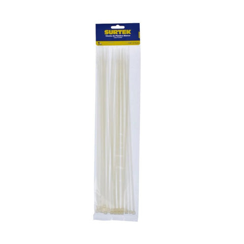 Cinchos Plásticos 368 x 4.6 mm Tensión 22 kg de 25 Piezas Color Blanco Surtek 114214