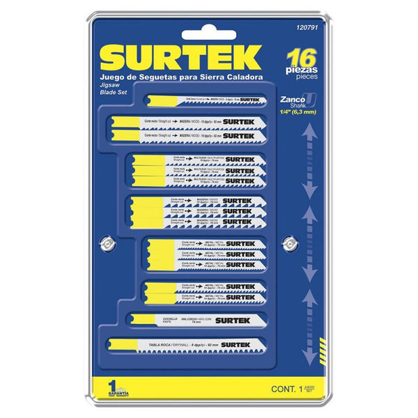 Juego de Seguetas para Sierra Caladora 16 Piezas Surtek 120791 - 1
