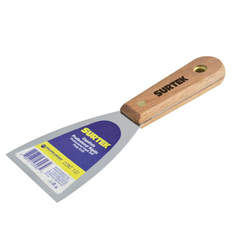 Espátula Rígida de Acero de Alto Carbón con Mango de Madera 1" Surtek 123081