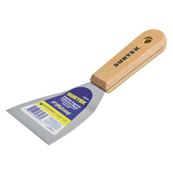 Espátula Rígida Angulada de Acero de Alto Carbón con Mango de Madera 3" Surtek 123093 - 1