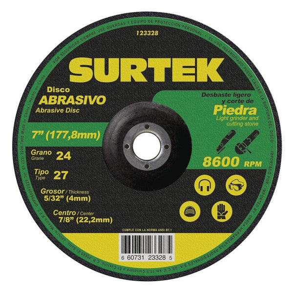 Disco Abrasivo Tipo 27 para Piedra 7" x 5/32" Surtek 123328 - 1