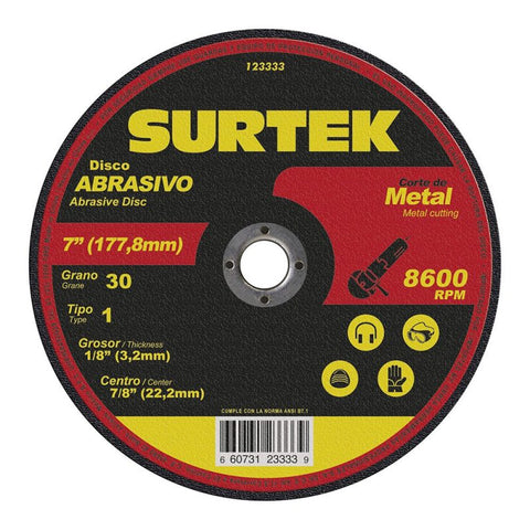 Disco Abrasivo Tipo 1 para Metal 7" x 1/8" Surtek 123333