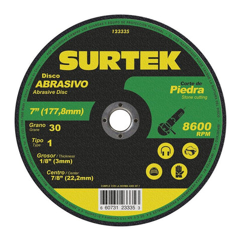 Disco Abrasivo Tipo 1 para Piedra 7" x 9/64" Surtek 123335