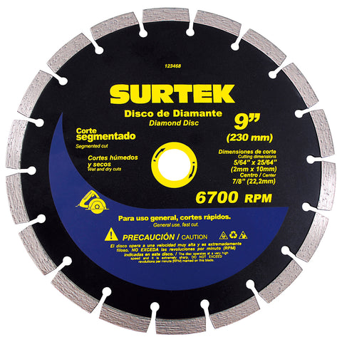 Disco de Diamante Corte Segmentado 9″ Surtek 123468