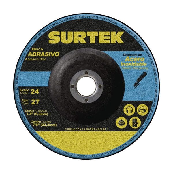 Disco Abrasivo Tipo 27 para Metal 7" x 1/4" Surtek 128201 - 1