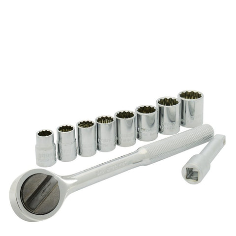 Juego de 10 Dados y Accesorios Métricos 3/8" en Rack Surtek A02M