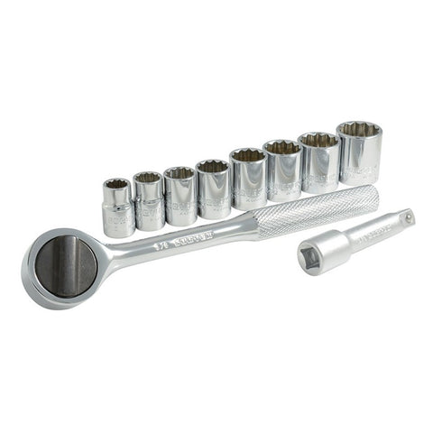 Juego 10 Dados y Accesorios en Pulgadas 3/8" en Rack Surtek A02S