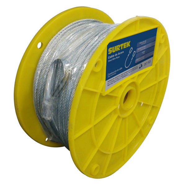 Cable de Acero con Guardacabo 1/4" x 75 m Construccion de 7 x 7 Surtek CA118 - 1