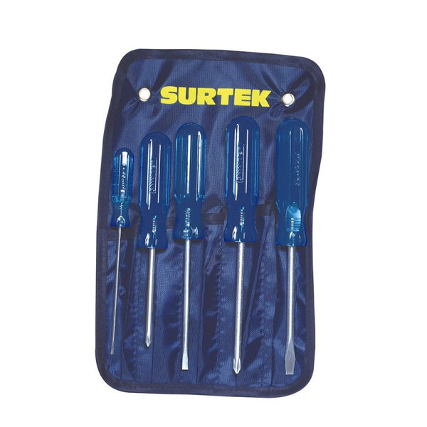 Juego de 5 Destornilladores Azules Combinado Surtek D01P - 1