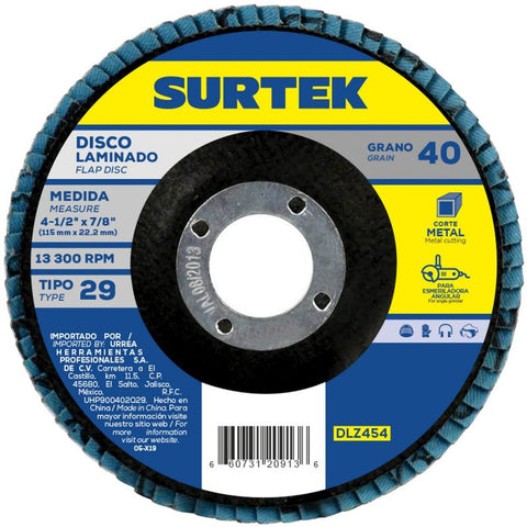 Disco Laminado Tipo 29 Grano 120, 4-1/2" Surtek DLZ4512