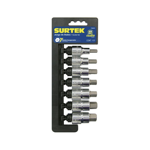 Juego de 7 Dados Punta Hexagonal en Pulgadas 1/2" Surtek F58H01