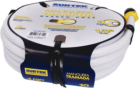 Manguera Tramada Blanca 1/2" Armada con Conector Plástico 10 m Surtek M12B10P
