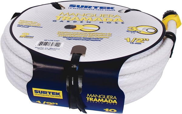 Manguera Tramada Blanca 1/2" Armada con Conector Plástico 10 m Surtek M12B10P - 1