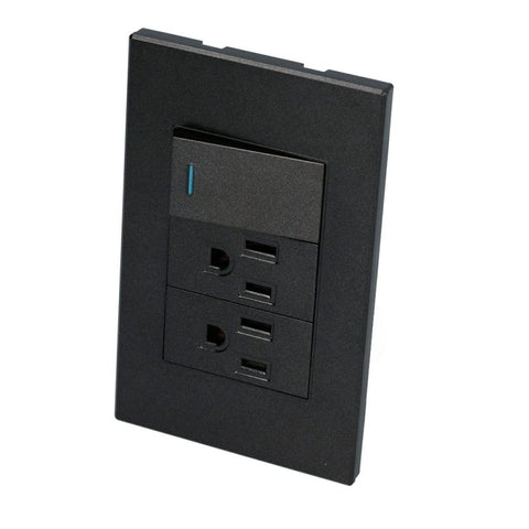 Placa 1 Interruptor 2 Contactos 1/3 Línea Premium Color Negro Surtek P625N