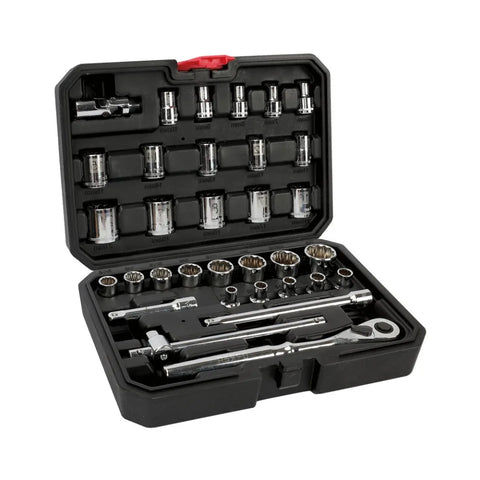 Juego de 33 Dados y Accesorios 3/8" Estuche Plástico Urrea 5200CB