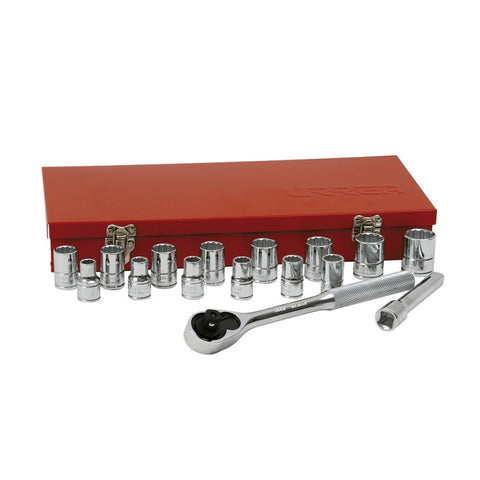 Juego de 17 Dados y Accesorios Métricos 1/2" Urrea 54208H