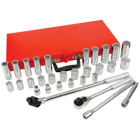 Juego de 32 Dados y Accesorios Métricos 1/2″ Urrea 54214A