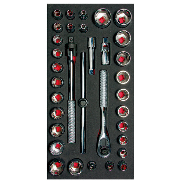 Juego de 34 Dados y Accesorios 3/8" Combinado Cortos Urrea CH104 - 1