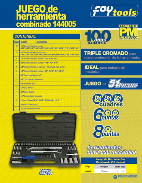 Juego Combinado de Herramienta 51 Piezas Foy Tools 144005 - 0