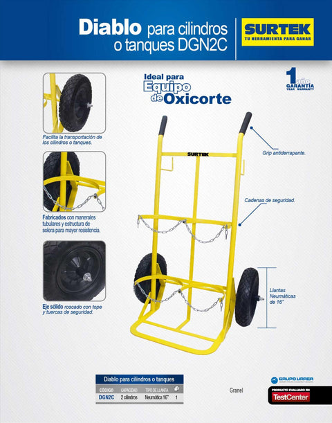 Diablo para Cilindros o Tanques Capacidad 2 Cilindros con Llanta Neumatica Surtek DGN2C - 0