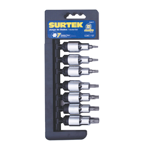 Juego de 7 Dados Punta Torx 1/2″ Caja Surtek F5801T