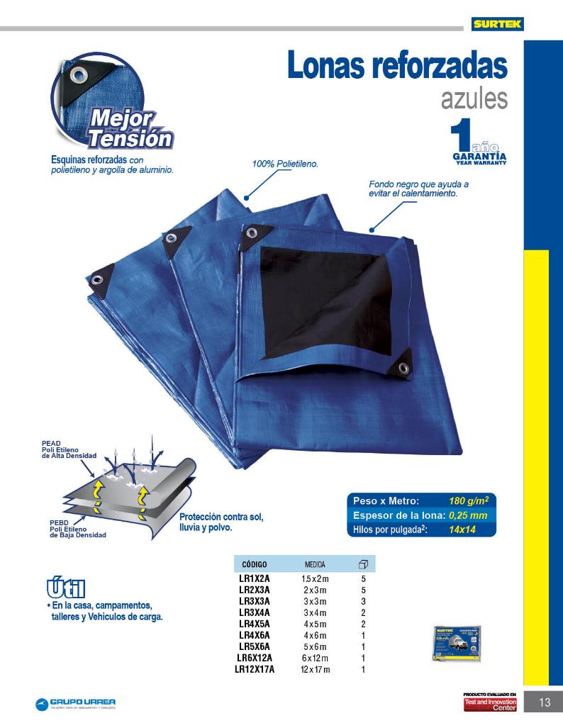 Lona Reforzada Color Azul 6 x 12 m Surtek LR6X12A | protosa.com